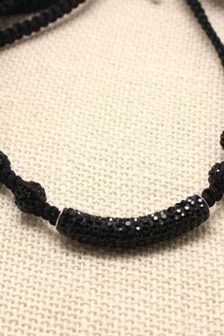 BLACK TUBE CRYSTAL NECKLACE