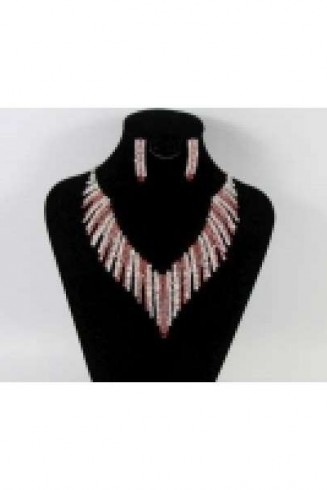 Drop Red Crystal Necklace And Earring Set