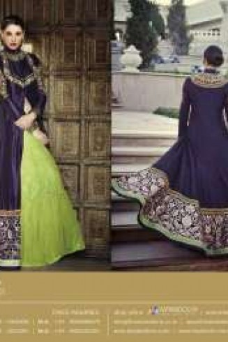 Purple & Green Indian Ethnic Anarkali Front Slit Gown