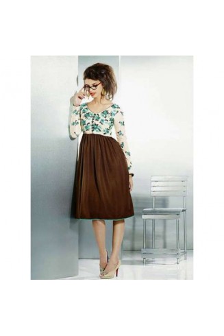 Brown & White Pashmina Winter Pakistani Designer Kurti 