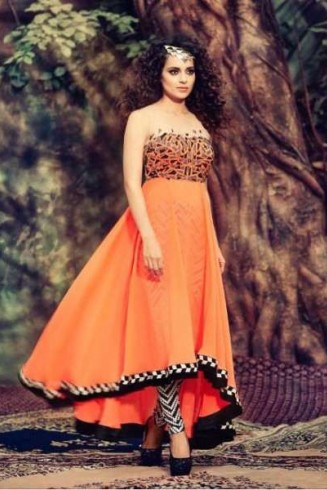 Orange Strapless Indian Maxi Designer Gown 