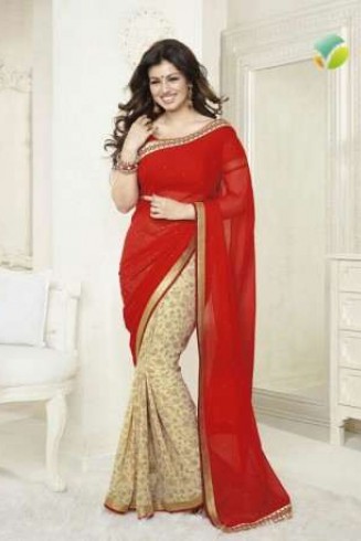 Z16179 Red Ayesha Takia "Sheesha Star Walk" Chiffon Georgette Party Wear Saree