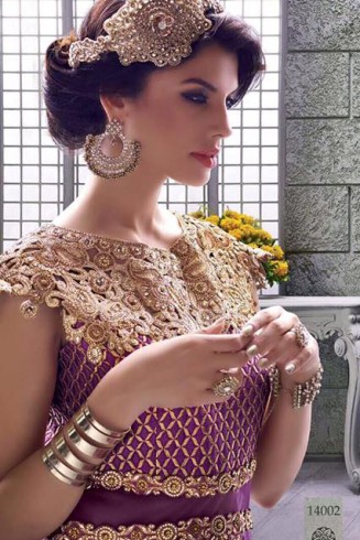 Purple Indian Party Dress Designer Embroidered Net Gown