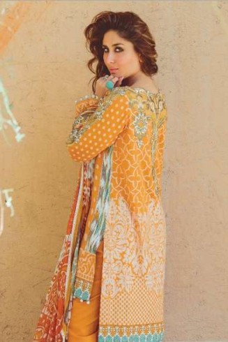 FM03 ORANGE KAREENA KAPOOR STYLISH SPRING SUMMER LAWN SUIT