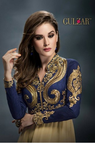 Blue Gold Anarkali Frock Dress Indian Party Suit