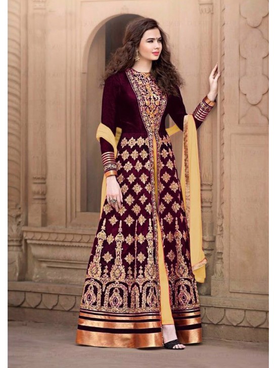 Plum & Gold Anarkali Dress Indian Wedding Suit Plum & Gold Anarkali Dress Indian Wedding Suit