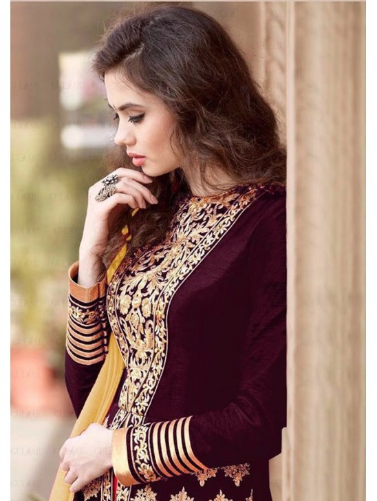 Plum & Gold Anarkali Dress Indian Wedding Suit Plum & Gold Anarkali Dress Indian Wedding Suit