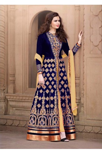 AN1507-A DARK BLUE ANAYA SEMI STITCHED ANARKALI SUIT
