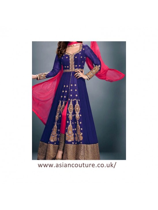 Blue Pink Indian Party Dress Designer Anarkali Suit Blue Pink Indian Party Dress Designer Anarkali Suit