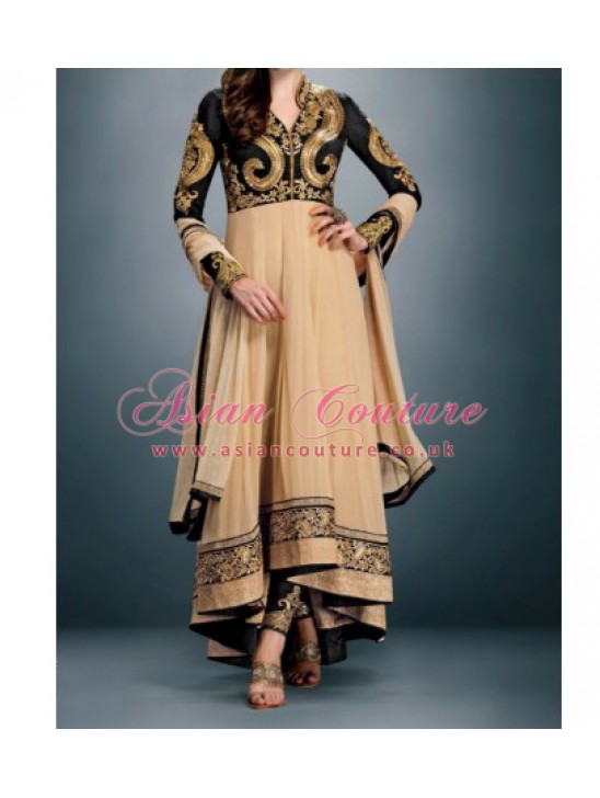 Black & Gold Indian Frock Embroidered Anarkali Suit Black & Gold Indian Frock Embroidered Anarkali Suit