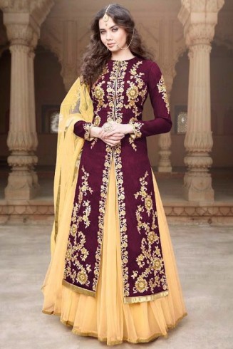 MA1506-D PURPLE MAYA SEMI STITCHED ANARKALI LEHENGA SUIT