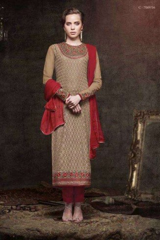 ZHR5138 ICED COFFEE BEIGE HEROINE STARLET GEORGETTE STRAIGHT CUT STYLE SUIT