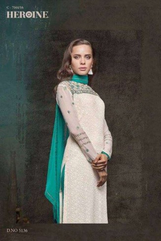 5136 OFF WHITE HEROINE STARLET GEORGETTE STRAIGHT CUT STYLE SEMI STITCHED SUIT