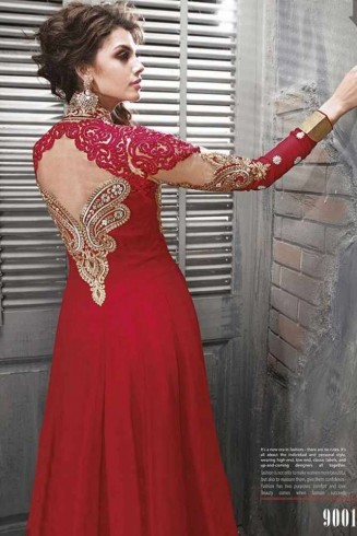 Zoya Red Designer Semi Stitched Anarkali Asian Dress 