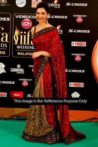 Deepika Padukone Bollywood Stylish Red IIfa Georgette Saree