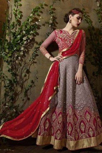 8106 RED AND GREY KARMA TRENDS ANARKALI DRESS