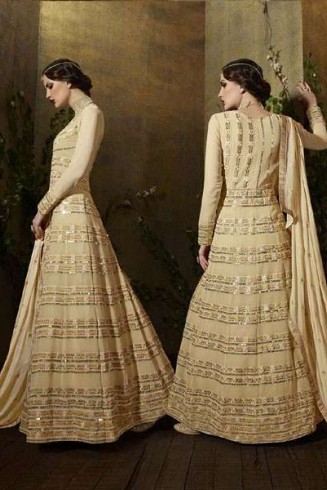 8107 CREAM KARMA TRENDS ANARKALI DRESS
