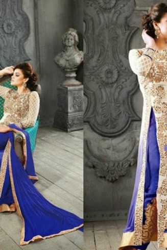 5001-C WHITE AND BLUE KESARI ARYAA GEORGETTE PARTY WEAR SUIT