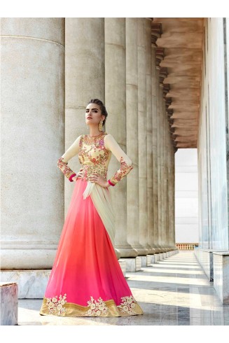 Beige & Pink Ethnic Lehenga 
