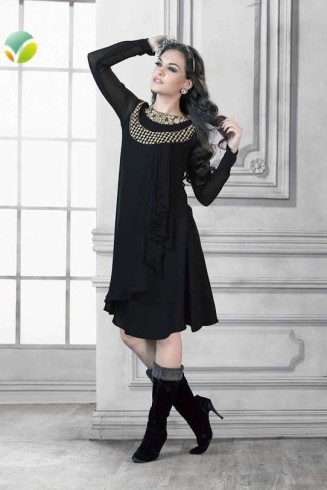 Black Readymade Georgette Indian Kurti Ladies Tops