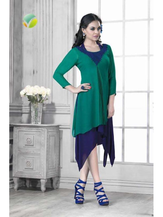 Green & Blue Pakistani Designer Casual Kurti Dress Green & Blue Pakistani Designer Casual Kurti Dress