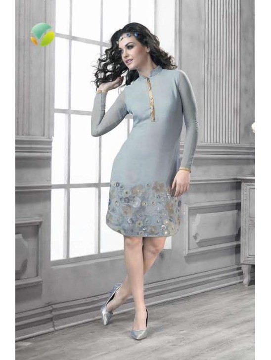 Light Grey Stitched Pakistani Designer Kurti Light Grey Stitched Pakistani Designer Kurti