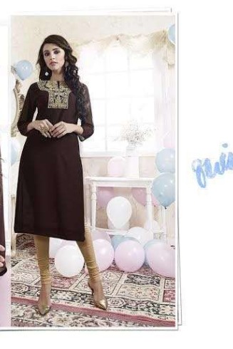 Brown Georgette Embroidered Ready to Wear Indian Kurti
