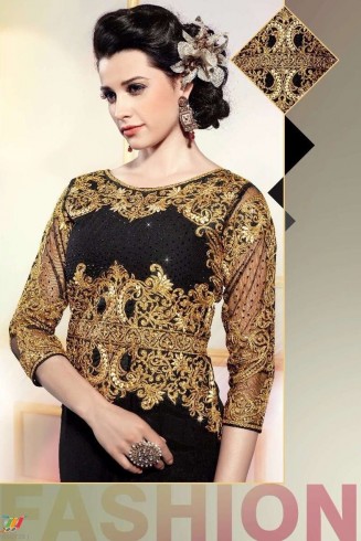 L19002 BLACK LAVINA HEAVY EMBRIODERD DESIGNER DRESS