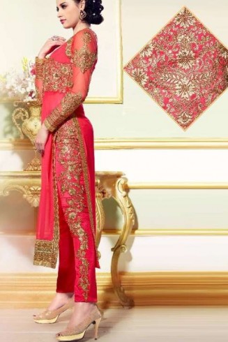 L19007 PINK LAVINA HEAVY EMBRIODERD DESIGNER DRESS