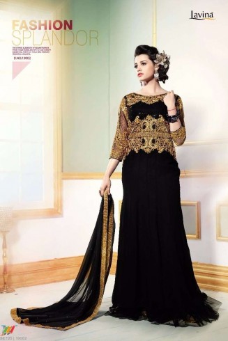 L19002 BLACK LAVINA HEAVY EMBRIODERD DESIGNER DRESS