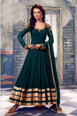 Green Queen Floor Length Dress Semi Stitched Anarkali 