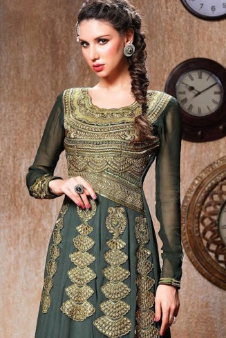 RANGSUTRA 7003 GREEN GEORGETTE ANARKALI STYLE DRESS