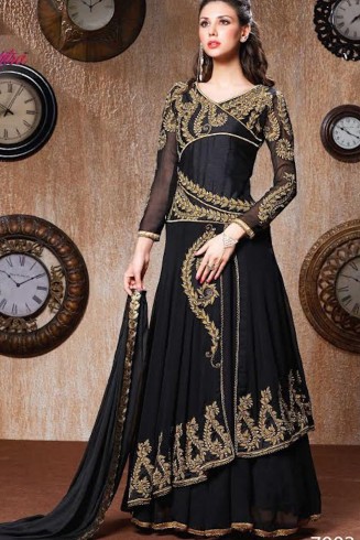 RANGSUTRA 7002 BLACK GEORGETTE ANARKALI STYLE DRESS