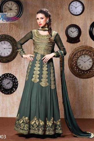 RANGSUTRA 7003 GREEN GEORGETTE ANARKALI STYLE DRESS