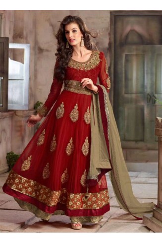 4105-D RED RANI DESIGNER ANARKALI DRESS