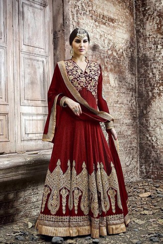 KJ03 RED KAJOL EMBROIDERED ANARKALI SUIT