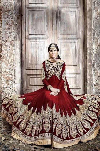 KJ03 RED KAJOL EMBROIDERED ANARKALI SUIT