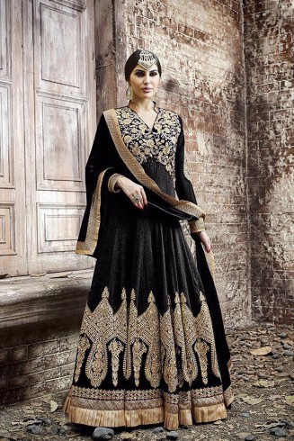 KJ02 BLACK KAJOL EMBROIDERED ANARKALI SUIT