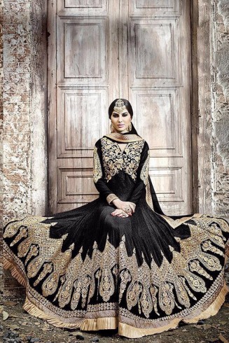 KJ02 BLACK KAJOL EMBROIDERED ANARKALI SUIT