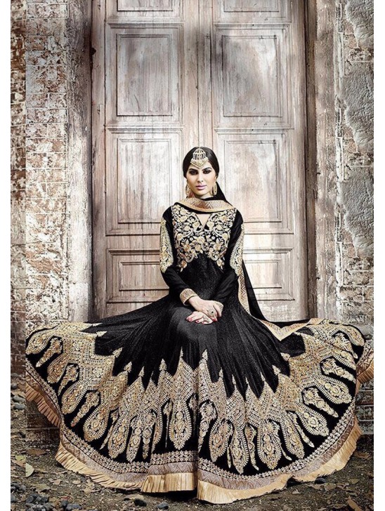 KJ02 BLACK KAJOL EMBROIDERED ANARKALI SUIT KJ02 BLACK KAJOL EMBROIDERED ANARKALI SUIT