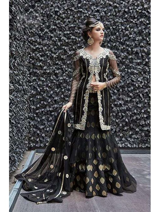 Evening Dress Black Embroidered Lehenga Choli Indian Evening Dress Black Embroidered Lehenga Choli Indian